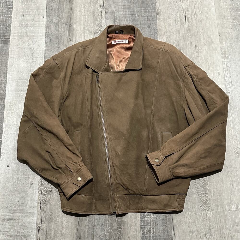 Vintage Philippe Monet Bomber Style Suede Leather Jacket Satin Lined Mens Size M